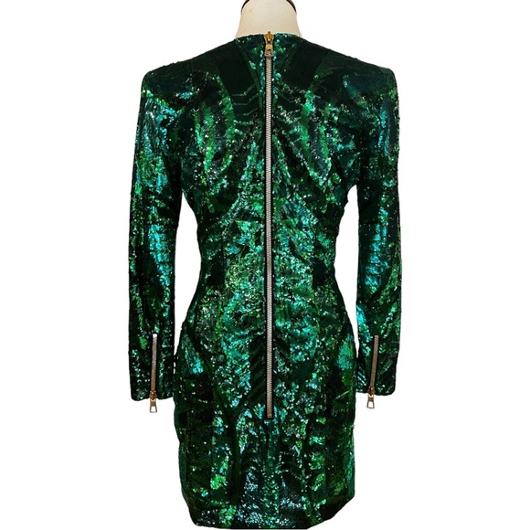 Balmain X H&M Emerald Green Sequin Mini Dress Size 8 - Picture 4 of 13